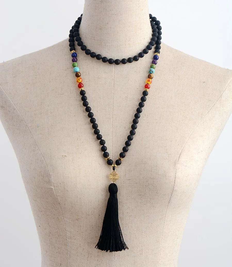 Black Onyx 7 Chakra Mala Necklace 108 Beads - Bela Fils BoutiqueNecklacesBela Fils Boutique